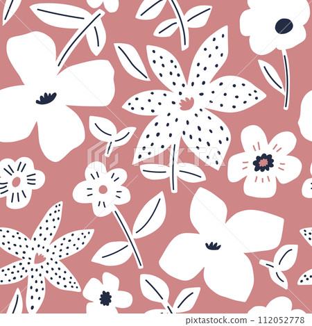 Seamless floral pattern with abstract bold monochrome flowers. Botanical texture. Vector illustration 112052778