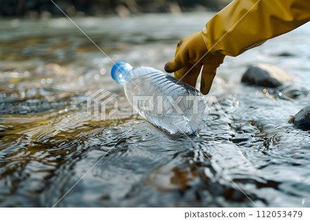 AI-generated content. Environment concept - a litter clean-up event with people collecting litter, closeup, summertime, forest AI-generated content. Environment concept - a litter clean-up event with people collecting litter, closeup, summertime, forest 112053479