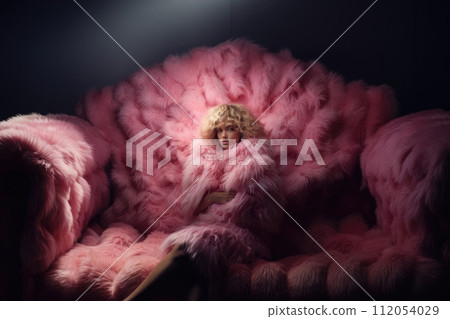 Beautiful woman enveloped in pink fur Beautiful woman enveloped in pink fur 112054029