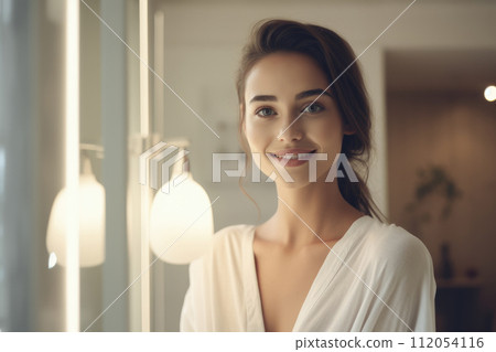 Portrait of beautiful young woman smiles 112054116