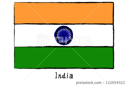 世界、印度的模擬手繪風格旗幟 112054322