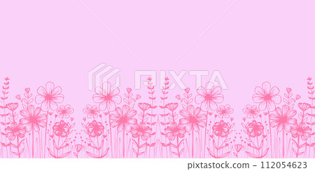 Postcard, Banner, Poster with Flowers and Grass with Space for Doodle Style Text Postcard, Banner, Poster with Flowers and Grass with Space for Doodle Style Text 112054623