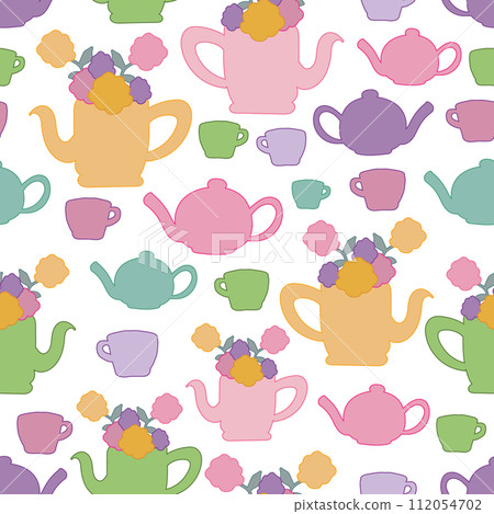 vector hand drawn garden tea party elements seamless pattern 112054702