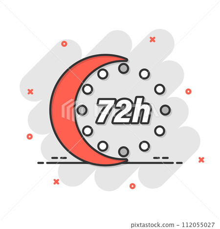72 hours clock icon in comic style. Timer countdown cartoon vector illustration on isolated background. Time measure splash effect sign business concept. 72 hours clock icon in comic style. Timer countdown cartoon vector illustration on isolated background. Time measure splash effect sign business concept. 112055027