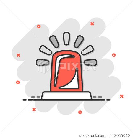 Emergency alarm icon in comic style. Alert lamp cartoon vector illustration on isolated background. Police urgency splash effect sign business concept. 112055040