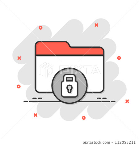 Files folder permission icon in comic style. Document access cartoon vector illustration on isolated background. Secret archive splash effect sign business concept. 112055211