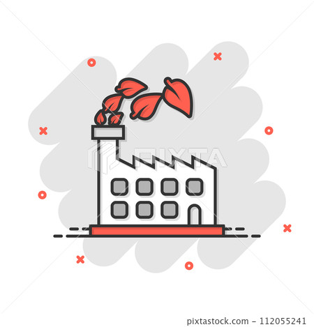 Factory ecology icon in comic style. Eco plant cartoon vector illustration on white isolated background. Nature industry splash effect business concept. Factory ecology icon in comic style. Eco plant cartoon vector illustration on white isolated background. Nature industry splash effect business concept. 112055241