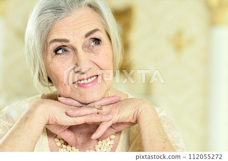 Portrait of beautiful happy senior woman posing 112055272