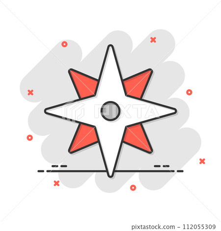 Crossroad signpost icon in comic style. Road direction cartoon vector illustration on white isolated background. Roadsign splash effect business concept. 112055309