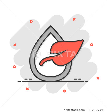 Natural drop water icon in comic style. Liquid cartoon vector illustration on white isolated background. Droplet splash effect business concept. 112055396