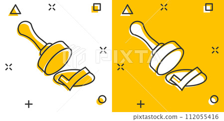 Approve stamp icon in comic style. Accept check mark cartoon vector illustration on white isolated background. Approval choice splash effect business concept. Approve stamp icon in comic style. Accept check mark cartoon vector illustration on white isolated background. Approval choice splash effect business concept. 112055416