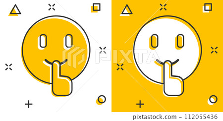 Quiet icon in comic style. Silence cartoon vector illustration on isolated background. Hush splash effect sign business concept. 112055436