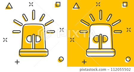 Emergency alarm icon in comic style. Alert lamp cartoon vector illustration on isolated background. Police urgency splash effect sign business concept. Emergency alarm icon in comic style. Alert lamp cartoon vector illustration on isolated background. Police urgency splash effect sign business concept. 112055502