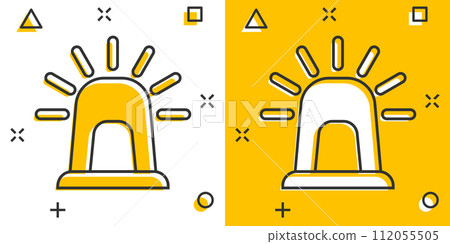 Emergency alarm icon in comic style. Alert lamp cartoon vector illustration on isolated background. Police urgency splash effect sign business concept. 112055505