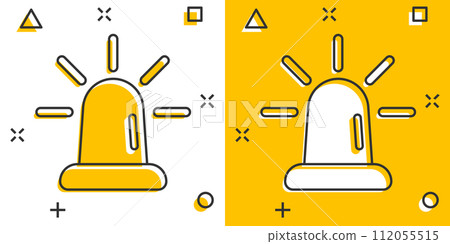 Emergency alarm icon in comic style. Alert lamp cartoon vector illustration on isolated background. Police urgency splash effect sign business concept. Emergency alarm icon in comic style. Alert lamp cartoon vector illustration on isolated background. Police urgency splash effect sign business concept. 112055515