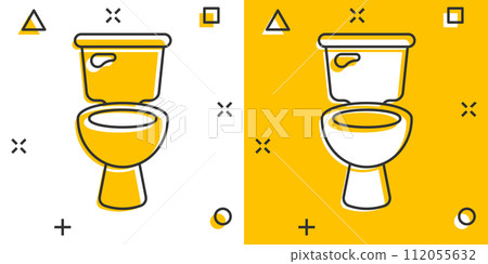 Toilet bowl icon in comic style. Hygiene cartoon vector illustration on isolated background. WC restroom splash effect sign business concept. 112055632