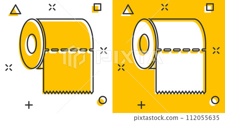 Toilet paper icon in comic style. Clean cartoon vector illustration on isolated background. WC restroom splash effect sign business concept. 112055635