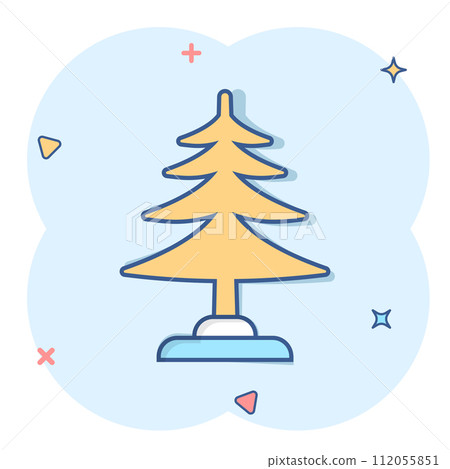 Conifer tree icon in comic style. Fir flora cartoon vector illustration on white isolated background. Ecology splash effect sign business concept. Conifer tree icon in comic style. Fir flora cartoon vector illustration on white isolated background. Ecology splash effect sign business concept. 112055851