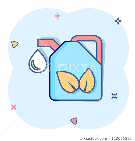 Gasoline canister icon in comic style. Petrol can cartoon vector illustration on white isolated background. Fuel container splash effect sign business concept. Gasoline canister icon in comic style. Petrol can cartoon vector illustration on white isolated background. Fuel container splash effect sign business concept. 112055855