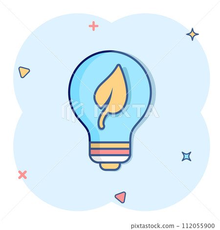 Light bulb icon in comic style. Lightbulb cartoon vector illustration on white isolated background. Energy lamp splash effect sign business concept. Light bulb icon in comic style. Lightbulb cartoon vector illustration on white isolated background. Energy lamp splash effect sign business concept. 112055900