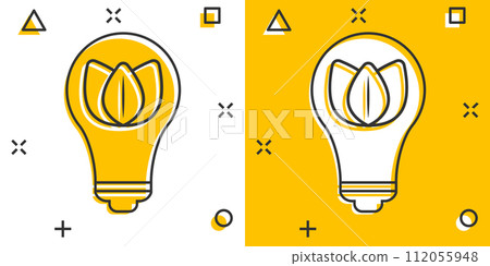 Light bulb icon in comic style. Lightbulb cartoon vector illustration on white isolated background. Energy lamp splash effect sign business concept. 112055948