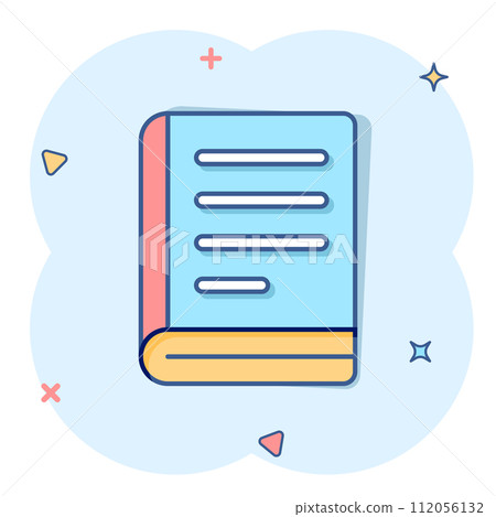 Document book icon in comic style. Paper sheet cartoon vector illustration on white background. Notepad document splash effect business concept. 112056132