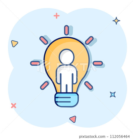 People with bulb icon in comic style. idea cartoon vector collection illustration on white isolated background. Brain mind splash effect business concept. People with bulb icon in comic style. idea cartoon vector collection illustration on white isolated background. Brain mind splash effect business concept. 112056464