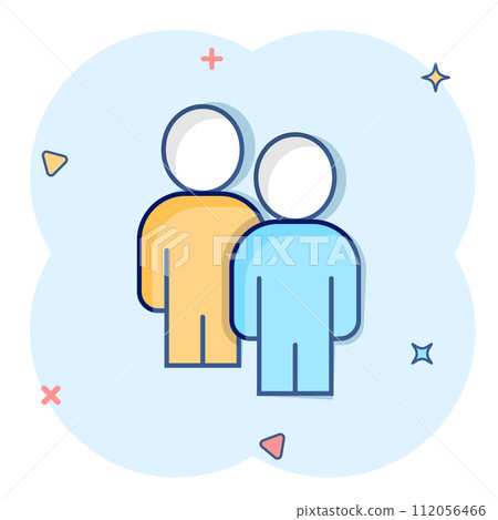 People communication icon in comic style. People cartoon vector illustration on white background. Partnership splash effect business concept. 112056466