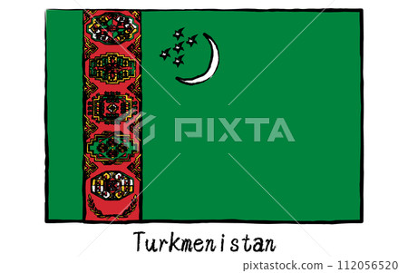 Analog hand-drawn style flags of the world, Turkmenistan 112056520