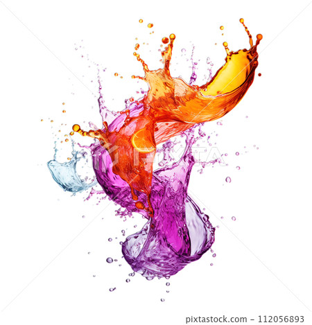 Dynamic craft soda splash isolated on a transparent background, capturing the vibrant fizz and colorful refreshment of artisanal beverages 112056893