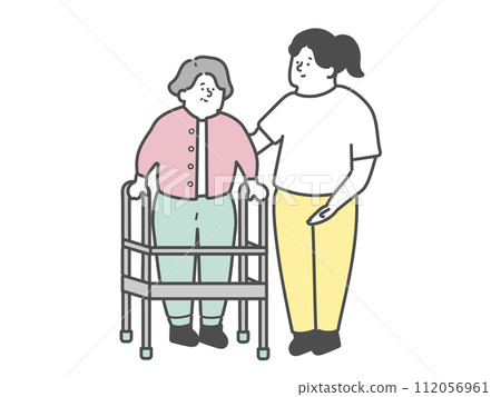 使用助行器的老年婦女和女性護理人員 112056961