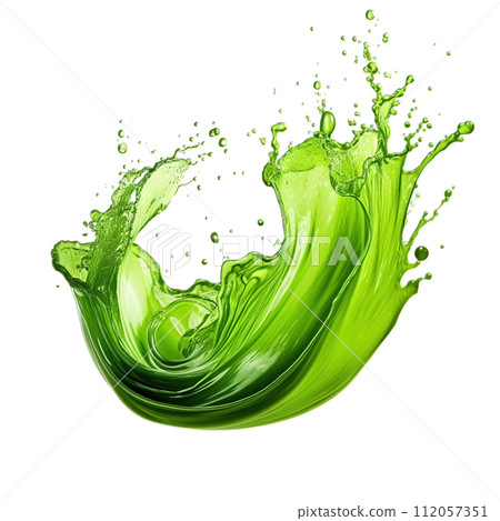 Energizing green juice splash isolated on a transparent background, highlighting the healthful blend of spinach, kale, and celery for a wellness boost 112057351