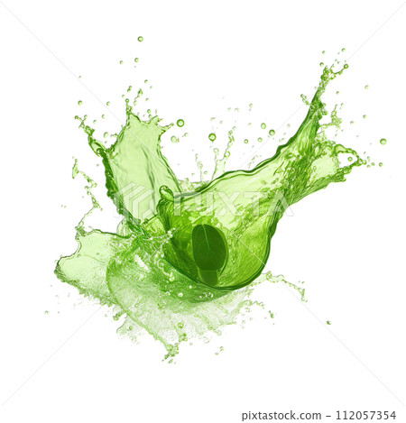 Energizing green juice splash isolated on a transparent background, highlighting the healthful blend of spinach, kale, and celery for a wellness boost 112057354