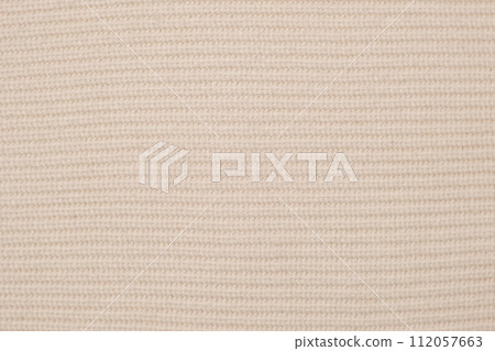 Soft Knitted Woolen Detailed Texture. Natural Fabric Closeup Knit Pattern. Beige Knitwear, Warm Cashmere Surface. Rotation, Macro. Cozy Creamy Textile Background. Clothes Production. Melange Yarn. 4K 112057663