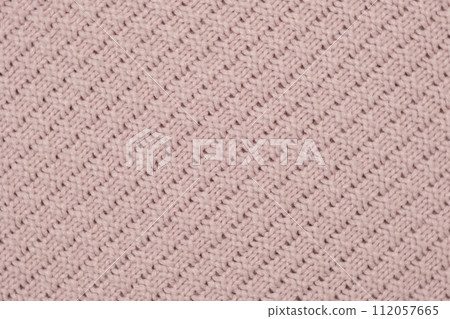 Soft Knitted Woolen Detailed Texture. Natural Fabric Closeup Knit Pattern. Pink Knitwear, Warm Cashmere Surface. Rotation, Macro. Cozy Textile Background. Clothes Production. Melange Yarn. 4K Shot 112057665