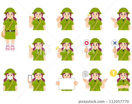 Expedition girl facial expression and gesture illustration material set 112057770