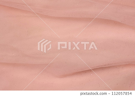 Soft Chiffon Detailed Texture. Natural Mesh Fabric Closeup Knit Pattern. Pink Light Polyester Surface. Rotation, Macro. Cozy Textile Background. Clothes Production. Melange Yarn. 4K Shot 112057854