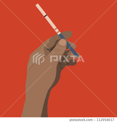 Vector isolated illustration of a hand holding a positive pregnancy test. 112058017