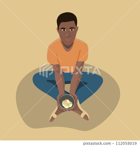 Vector isolated illustration of a beggar black man . 112058019