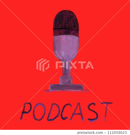 Vector isolated illustration of a microphone with the word podcast. 112058023