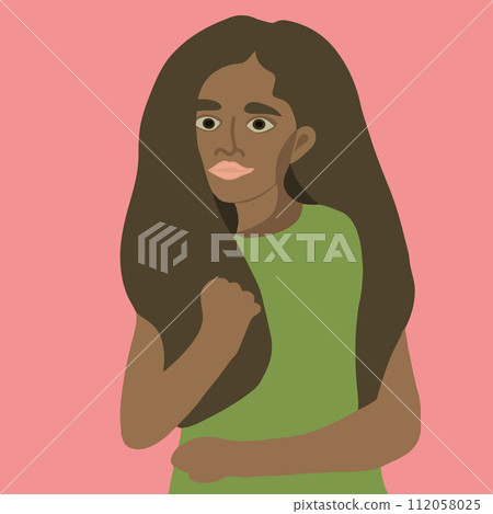 Vector illustration of a dark-skinned girl on a pink background. 112058025