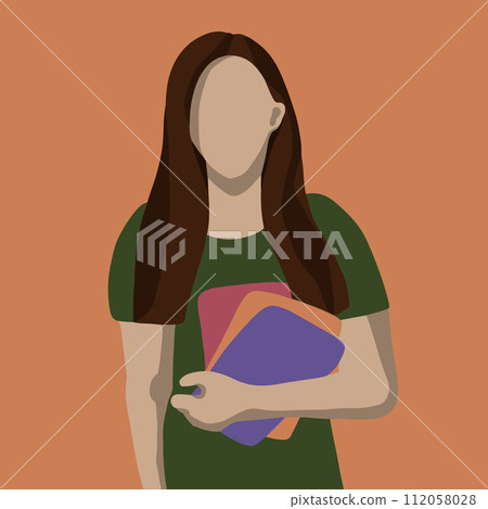 Vector isolated illustration of a white girl holding books. 112058028