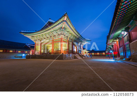 Gyeongbokgung Palace at night is beautiful, Seoul, South Korea. Gyeongbokgung Palace at night is beautiful, Seoul, South Korea. 112058073