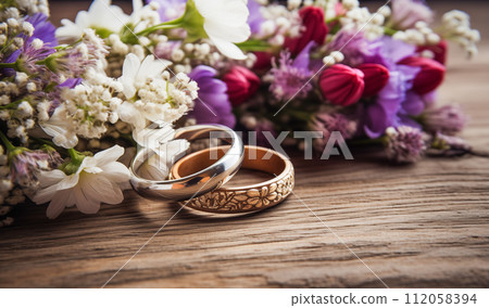 Diamond wedding rings jewelry and flowers bouquet for the wedding engagement and honeymoon Diamond wedding rings jewelry and flowers bouquet for the wedding engagement and honeymoon 112058394