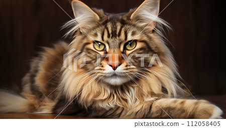 Popular Maine Coon playful kitten cat breed 112058405