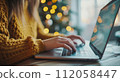 Freelancer performing remote work from home with laptop connectivity 112058447