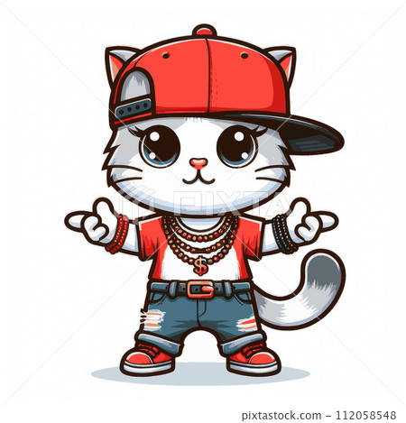 Vector illustration cute cat cartoon hip hop style Vector illustration cute cat cartoon hip hop style 112058548