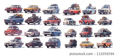 AI-generated content. Cars cartoon set. Automobiles in hand drawn style, retro auto transport of different body frame. Wheeled motor vehicles, sedan, cabriolet, hatchback. Vibrant vector illustration AI-generated content. Cars cartoon set. Automobiles in hand drawn style, retro auto transport of different body frame. Wheeled motor vehicles, sedan, cabriolet, hatchback. Vibrant vector illustration 112058594