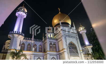 Sultan Masjid church light up at night in Haji Lane, Bugis, Singapore 112058880