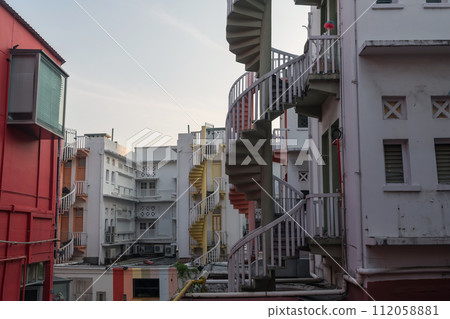 Top view spiral staircases of shophouse in Bugis, Singapore 112058881